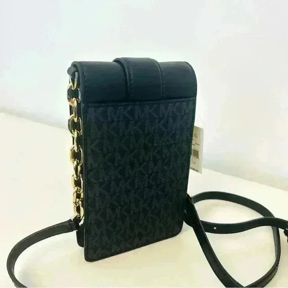 Michael Kors Purse Carmen Phone Crossbody Bag Black Signature - Picture 3 of 6